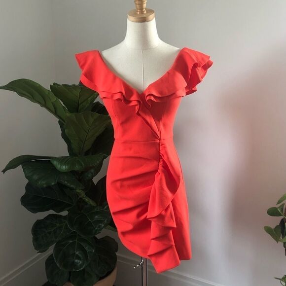 Sheike Red Ruffle Party Dress Small XS - Picture 1 of 13